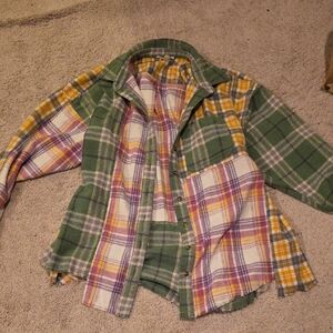 Easel Green and Yellow Plaid Button Down Shirt